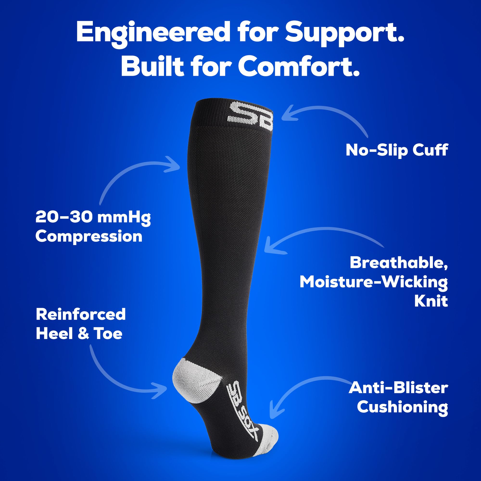 Amazon.com: SB SOX - 2 Pairs Compression Socks, Size Medium (Black
